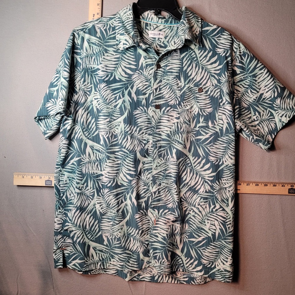 Caribbean‎ Joe Mens Large Green Tropical Palm Leaf Button Front Shirt 980251778